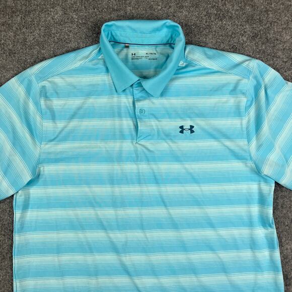 Under Armour Polo Mens Size XL Blue Striped HeatGear Loose Fit Golf Shirt - Picture 1 of 8